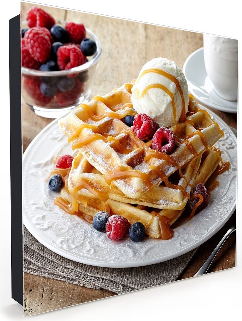 Nachbildung-Schlüsselkasten, Magnetpinnwand und Memoboard mit Glasfront Motiv Waffel mit Frucht und Eis