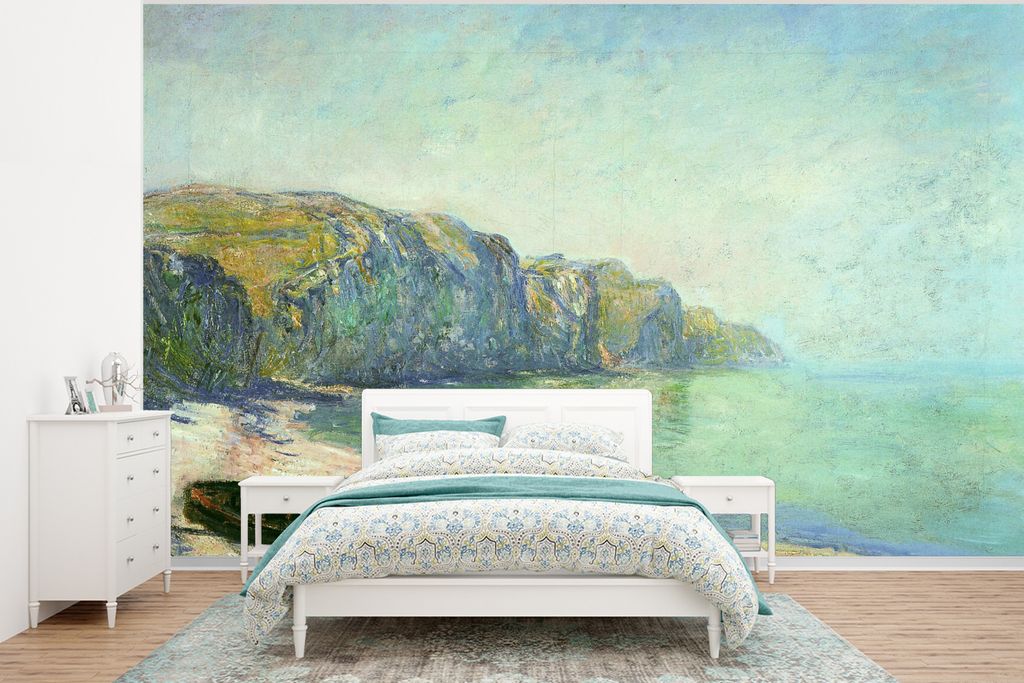 MuchoWow Fototapete für Wohnzimmer oder Schlafzimmer Wandtapete Vinyl Motivtapete Boote am Strand von Pourville bei Ebbe - Gemälde von Claude M...