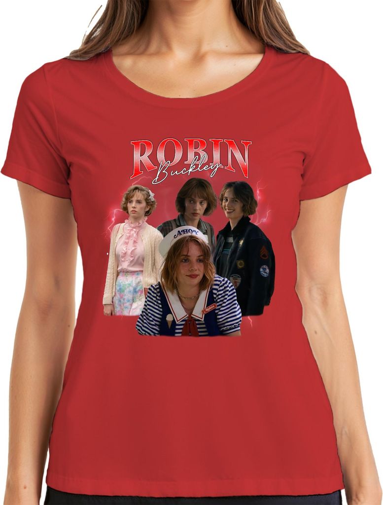 Robin Buckley Stranger 80er Retro Fan Geschenk Vintage 90er Bootleg Damen T-Shirt, Rot, L