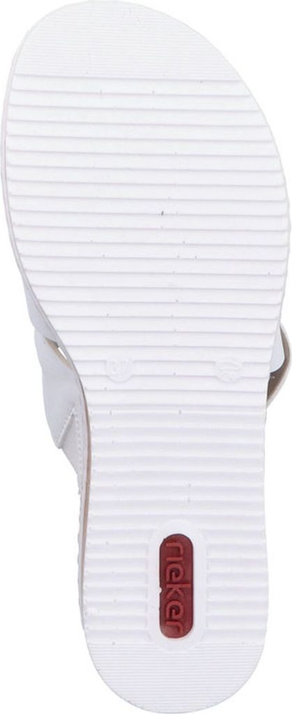 Rieker Damen Pantolette weiß gold bequem Keilabsatz Gummiband Flechtmuster V3678, Größe:42 EU, Farbe:Weiß