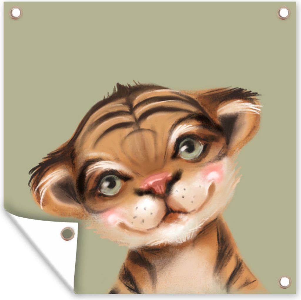 MuchoWow 50x50 cm Outdoor-Poster Gartendeko Sichtschutz Garten Poster für den Garten Tiger - Grün - Dschungel