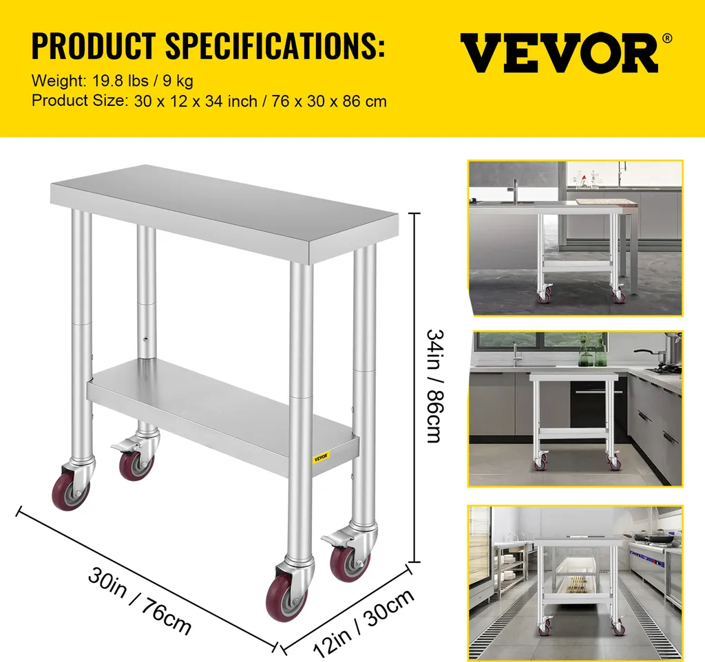 Tavolo Minimalista VEVOR Inox 762x305mm - Mobilità e Stile Urban - 7