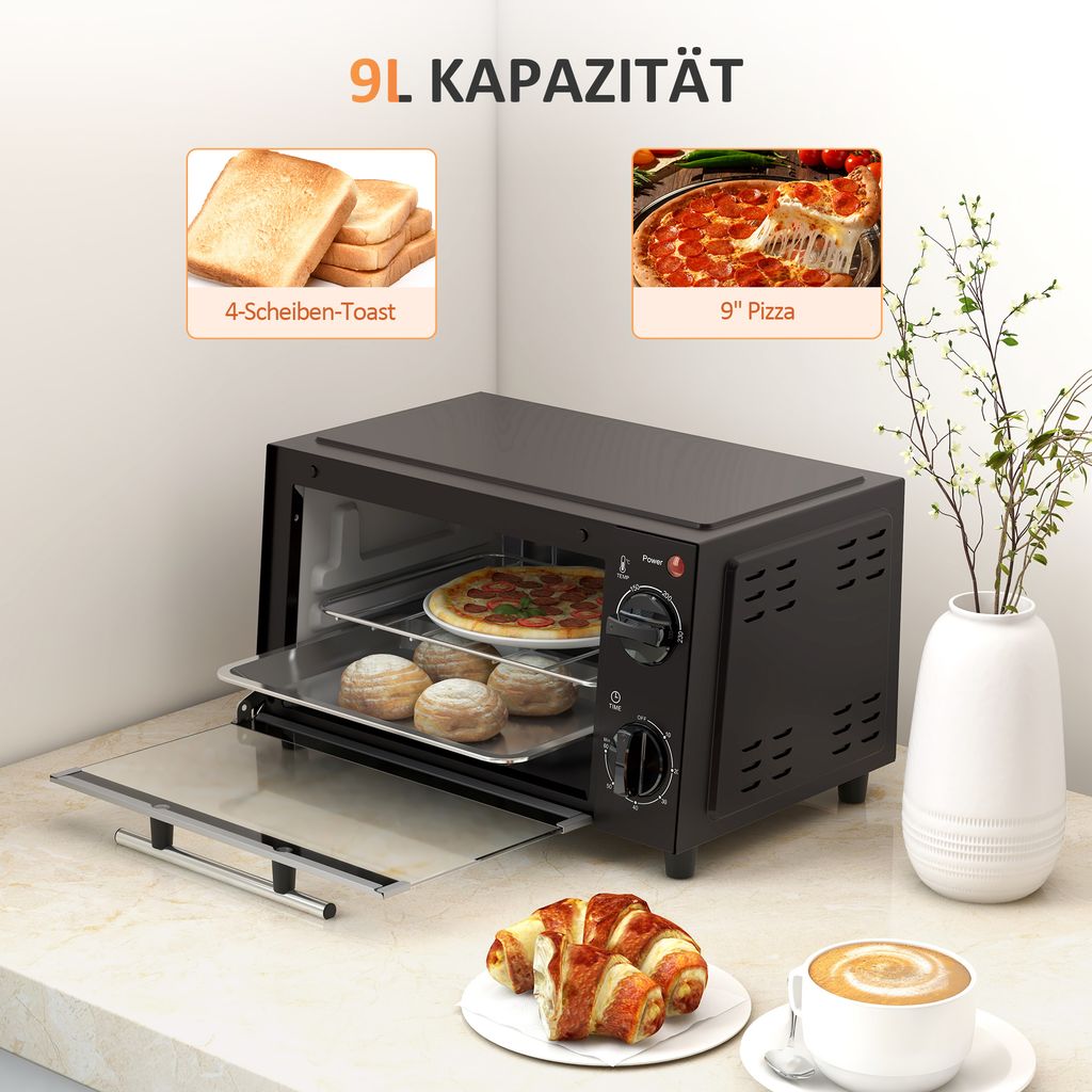 Preisvergleich für HOMCOM Mini Backofen mit Umluft 10 L 1000W 80-230