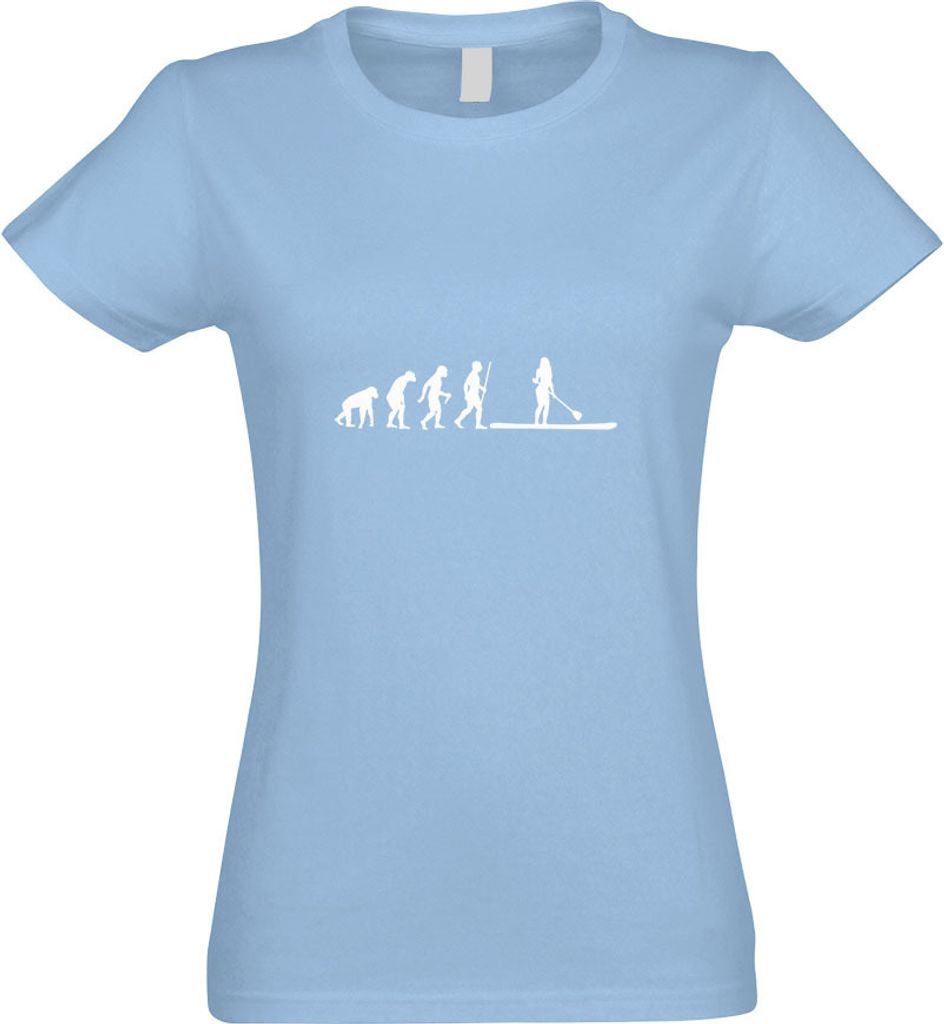 Kiwistar - T-Shirt tailliert - Damen - himmelblau - Stand Up Paddling Evolution - mit Motiv Bedruckt - Funshirt Design - Sport - Freizeit - Damen - XL