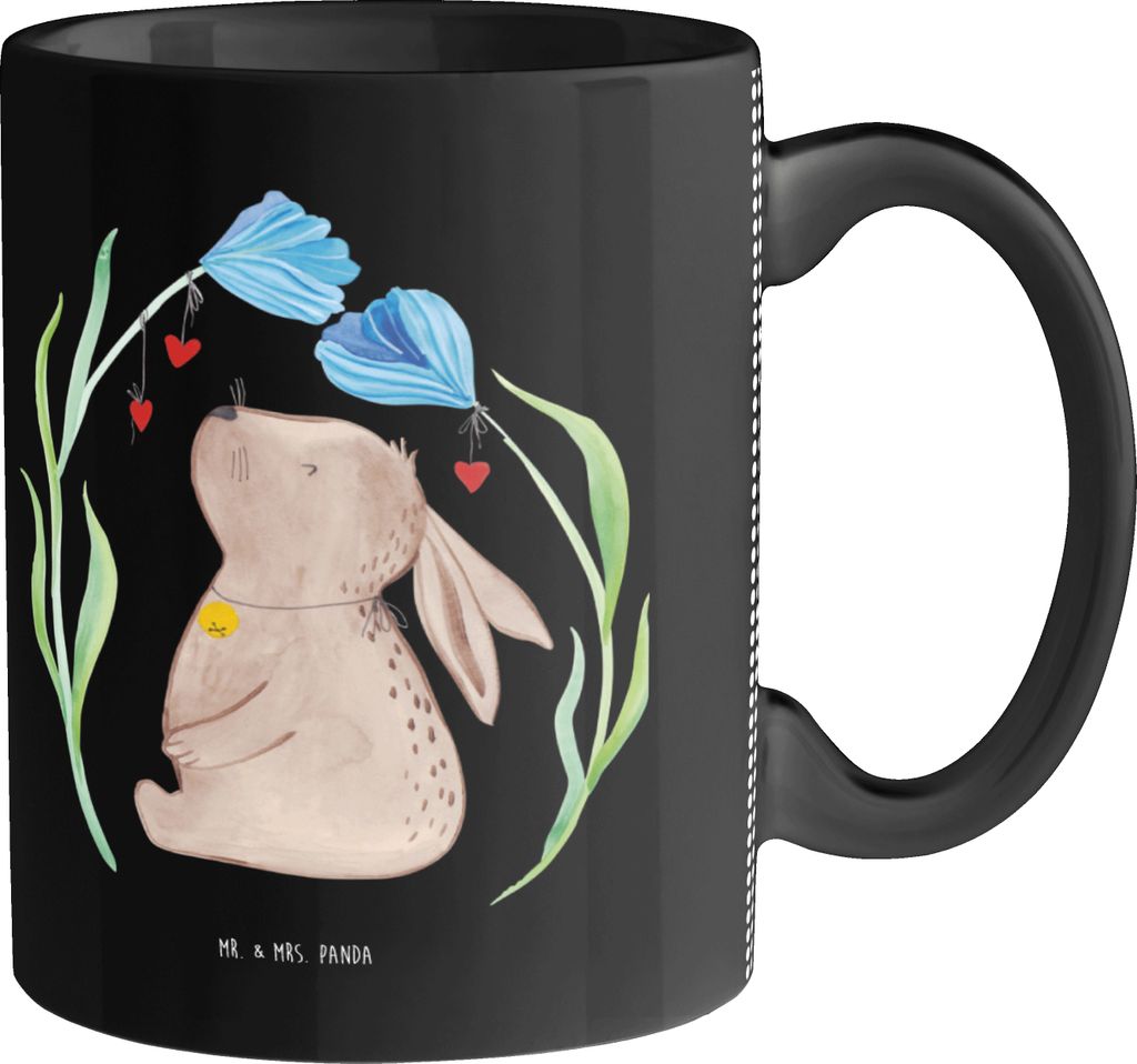 Mr. & Mrs. Panda Tasse Hase Blume - Schwarz - Geschenk, Geburtstag, Kaninchen, Hoffnung, Ostern, Teebecher, Geburt, Kaffeebecher, Trinkbecher, Tauf...
