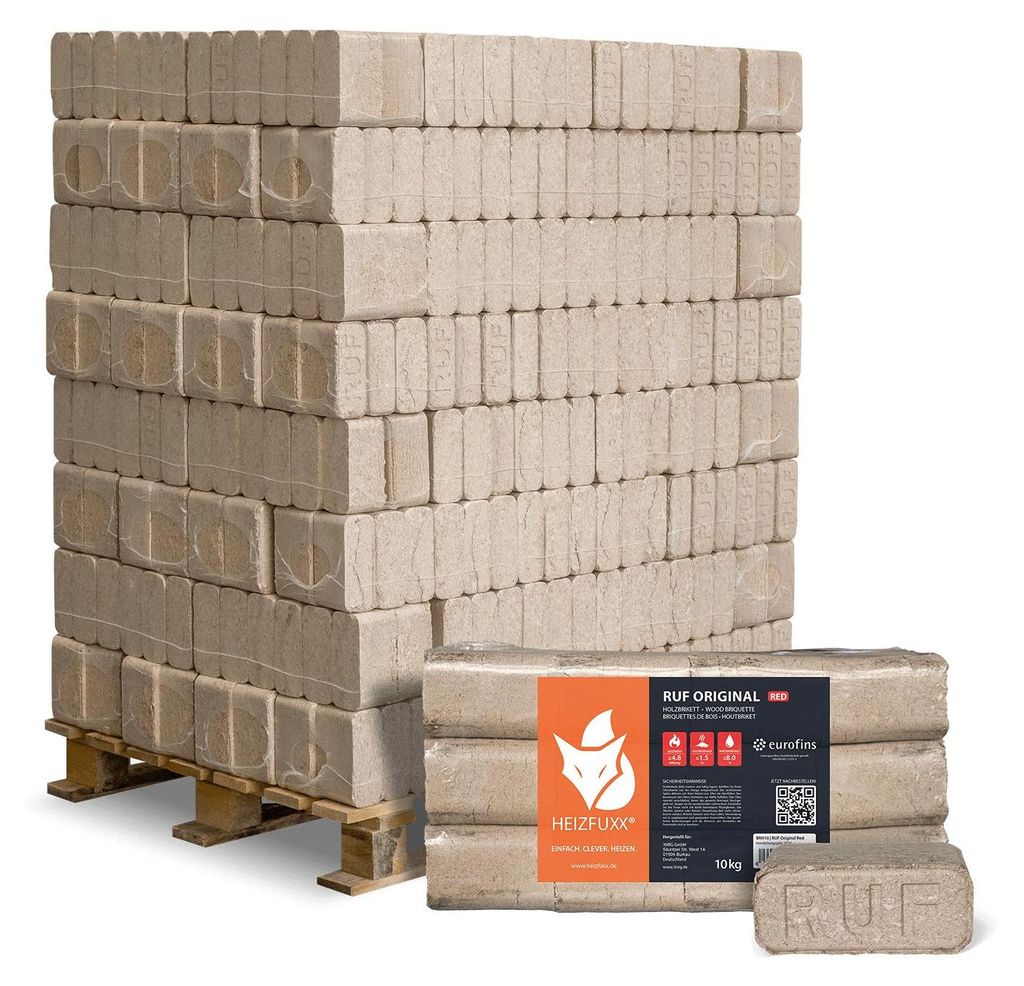 Heizfuxx RUF Red Holzbriketts Hartholz 10kg x 96 Gebinde Produktbild 