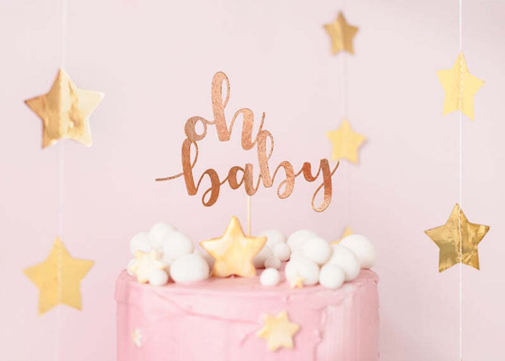 Torten Topper Oh Baby / Geburt 25cm roségold