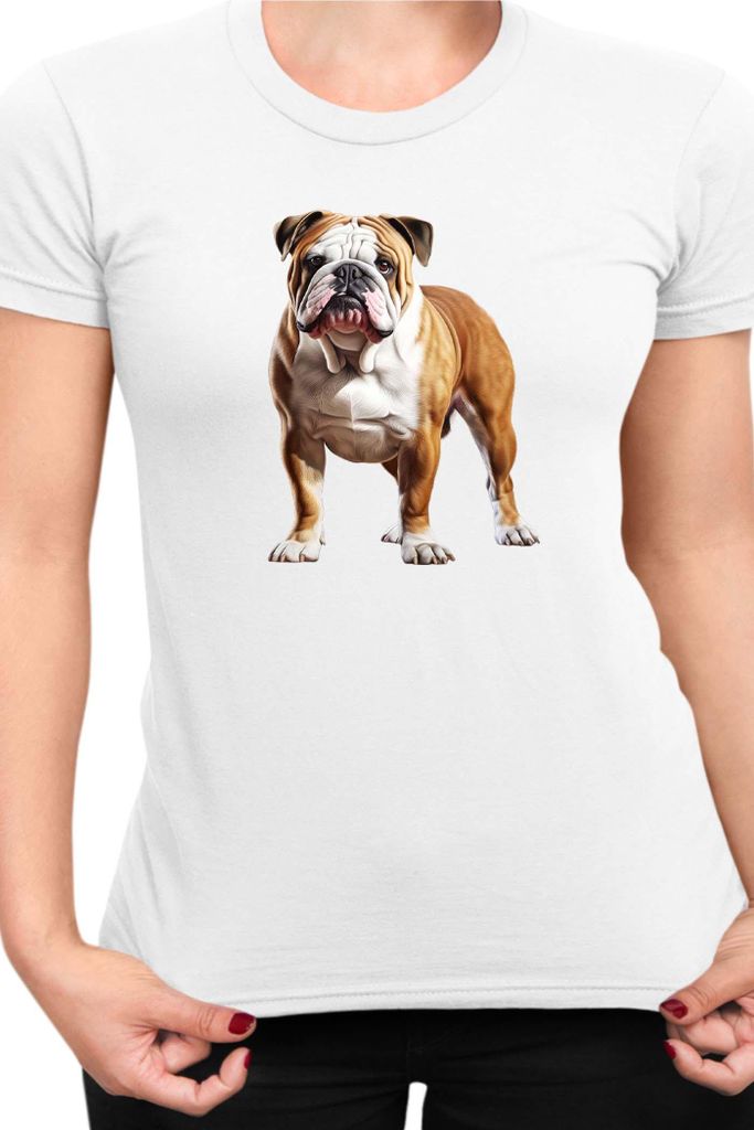 Damen T-Shirt Dogs Breeds English Bulldog Dog Breed 005, Lady 2XL / Weiß