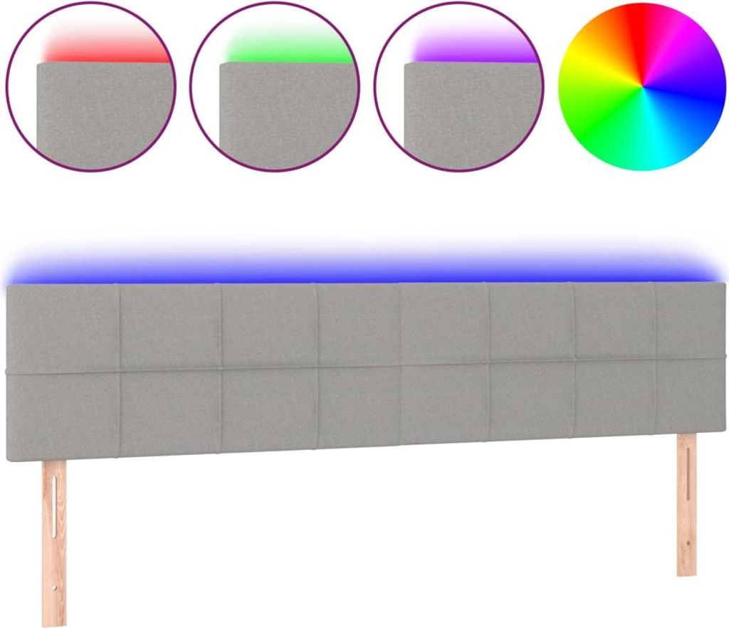 vidaXL LED Kopfteil Hellgrau 180x5x78/88 cm Stoff