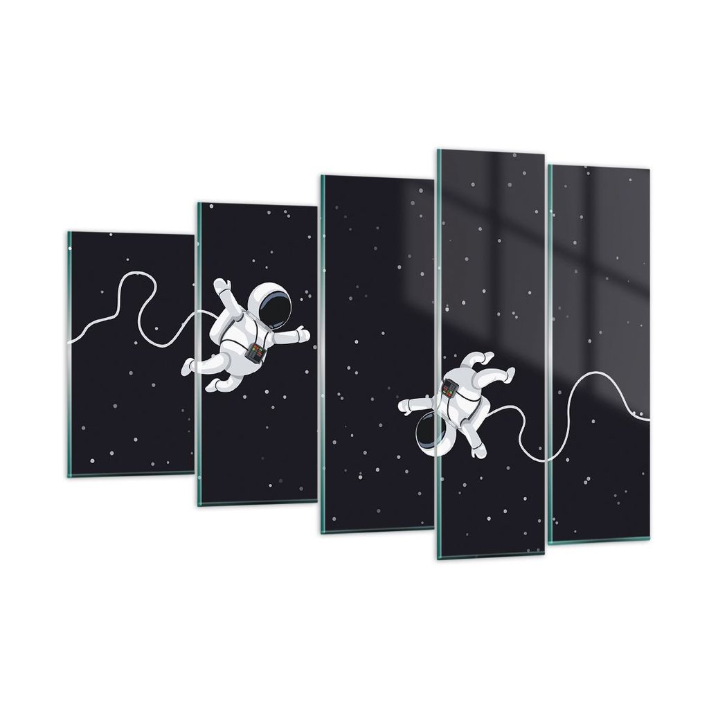 Bilder auf glas - 5 Teile - Cartoon Astronauten Kosmos - 150x100cm - Glasbilder - Wandbilder - Bilder - Wanddekoration aus Glas - Glas Bilder - Wan...