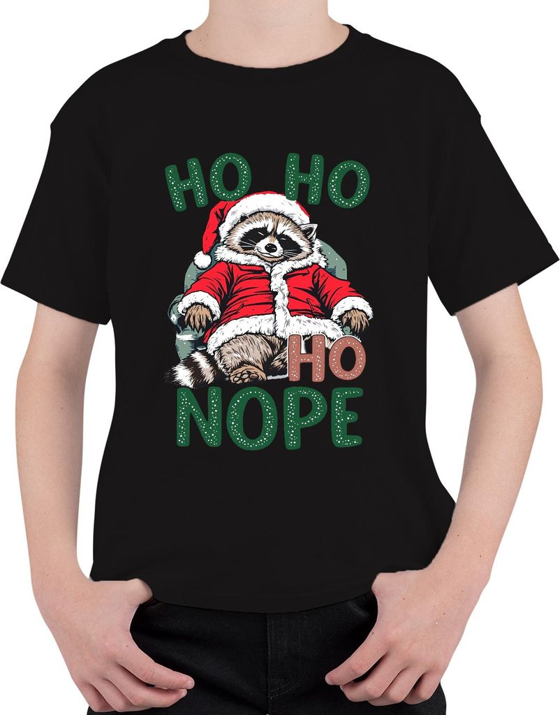 HO HO HO NOPE Waschbär Weihnachten Weihnachtsmann lustig Geschenk Uni Kinder T-Shirt, Schwarz, 152