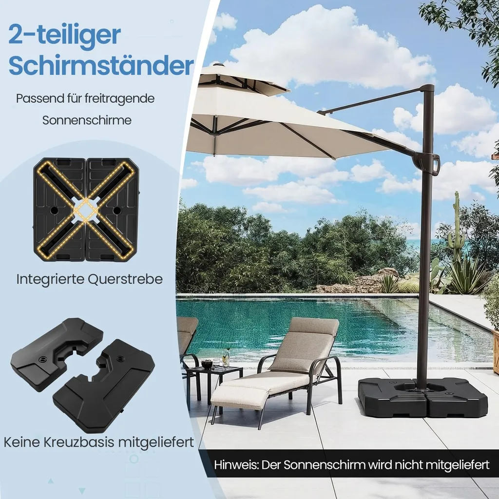 Socle de parasol suspendu lestable 124 kg haute résistance pour extérieur