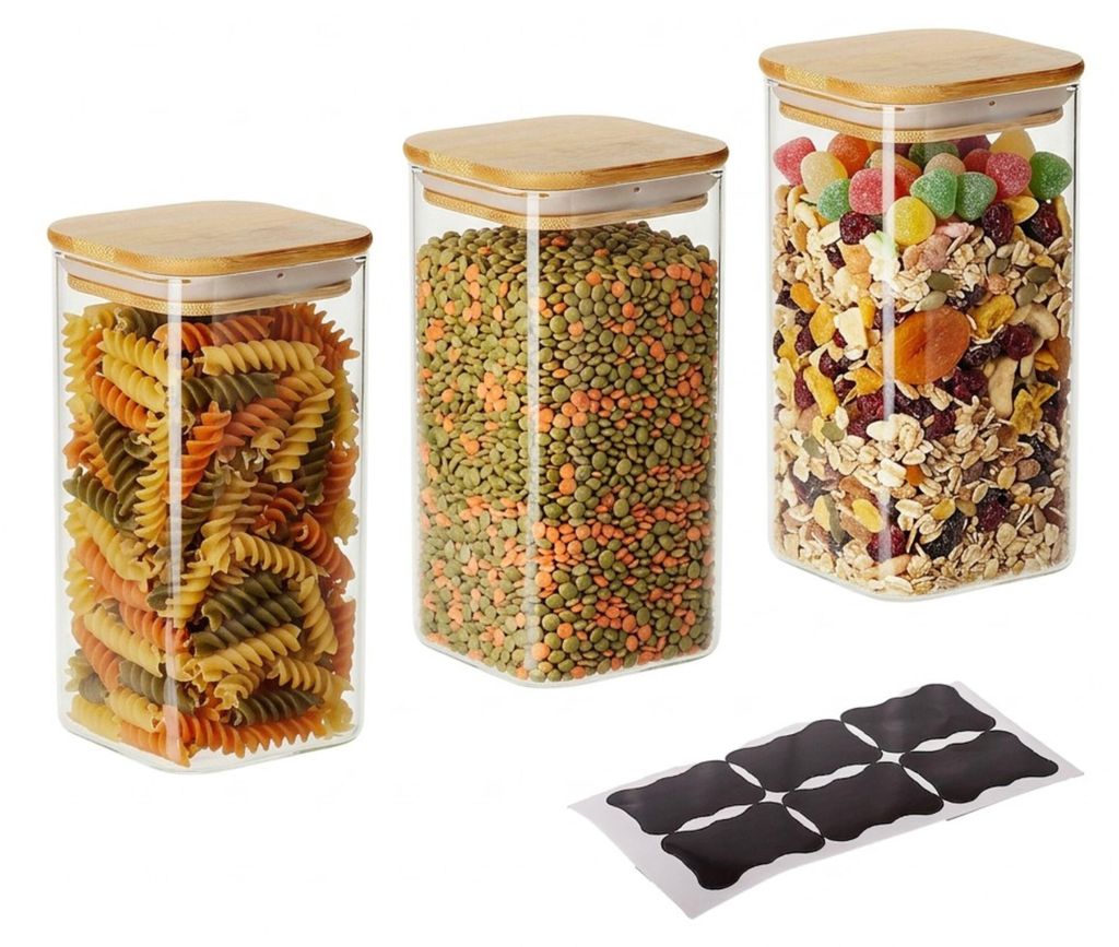 relaxdays 3er Set Vorratsgläser mit Deckel 1500 ml