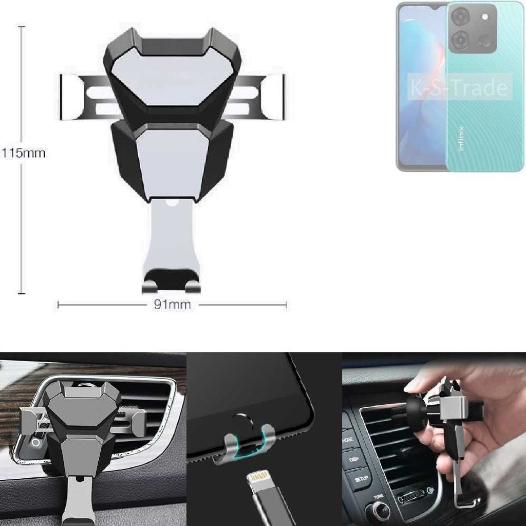 K-S-Trade Lüftungshalterung kompatibel mit Infinix Smart 7 (X6517) kompakte Handy-Halterung Lüftungsschlitz Lüftungsgitter Autohalterung KFZ