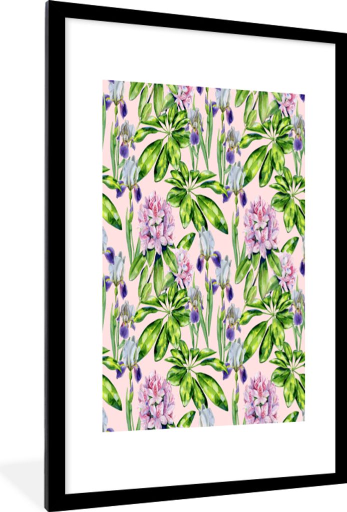 MuchoWow MuchoWow Gerahmtes Poster Blumen - Rosa - Collage 60x90 cm - Poster mit zchwarzem Bilderrahmen - Dekoration - Wandposter Wohnzimmer - ...