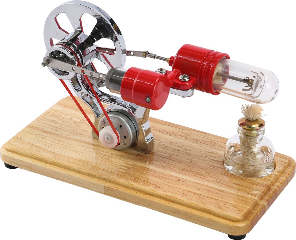 Stirlingmotor Kit Stromgenerator Heissluftmotor Modell Physikalischer Generator Modell mit LED-Licht Schwungrad Design Wissenschaftsexperiment Holz...