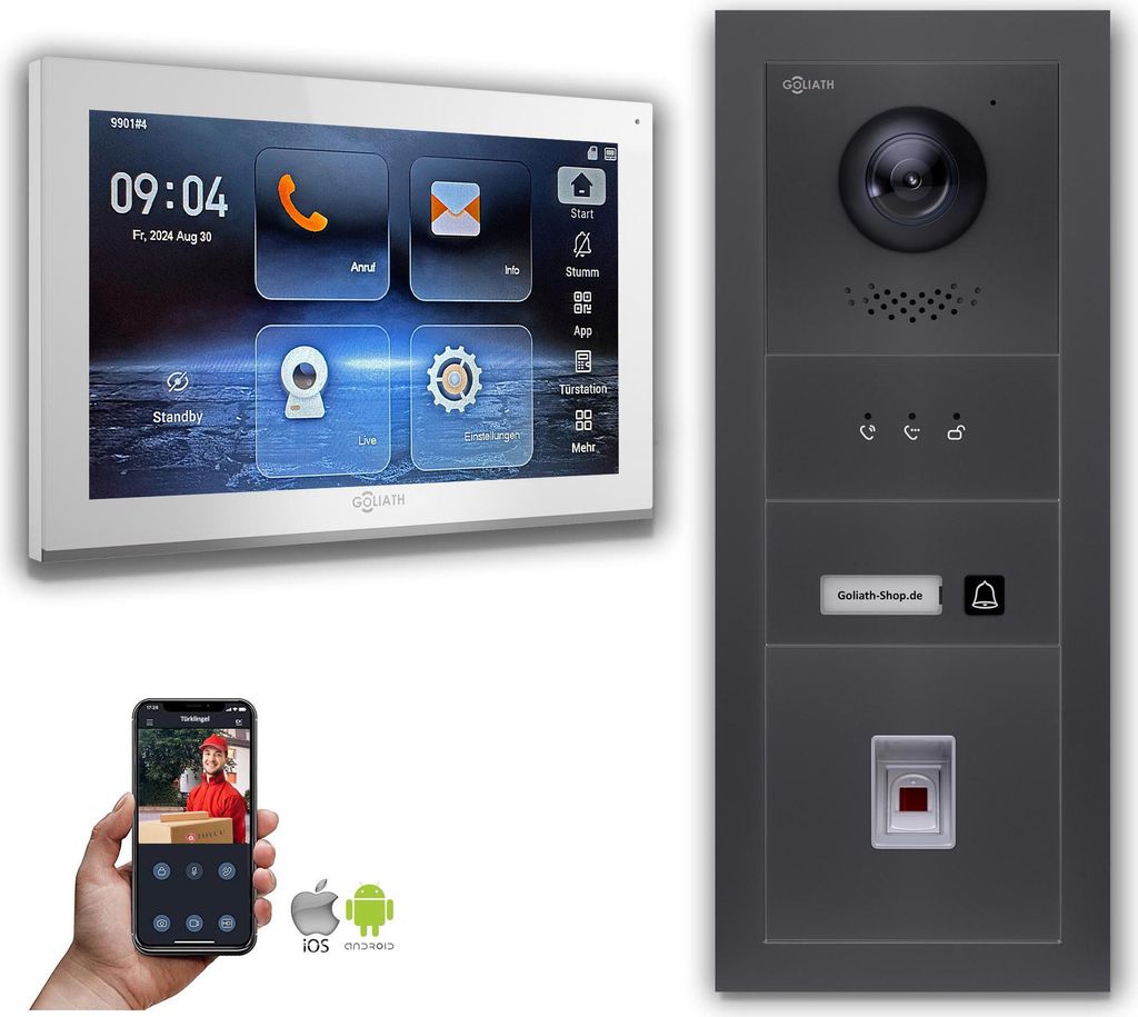 Goliath IP Video Türsprechanlage mit Kamera 10-Zoll Fingerprint Anzeige Anthrazit : Unterputzdose : 10 Zoll in Weiß : 1 Monitor Anzahl: 1 Monitor...