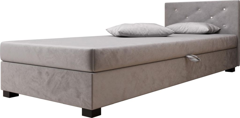 AURA SOFA Boxspringbett OLET 80x195 Komplett-Set mit Bonell Matratze, Polsterbett mit Bettkästen - Grau, MONOLITH 84