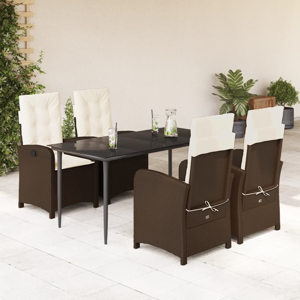 Design 5-tlg. Garten-Essgruppe mit Kissen Braun Poly Rattan, Gartenmöbel-Sets 2024 Neu