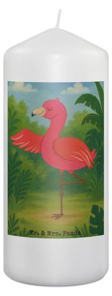 Mr. & Mrs. Panda Kerze Flamingo Yoga Design 19 x 8 cm - Weiß - Geschenk, Rosa, Urlaub, Namaste, Stumpenkerze, Yogapose, Erinnerungslicht, Erinneru...