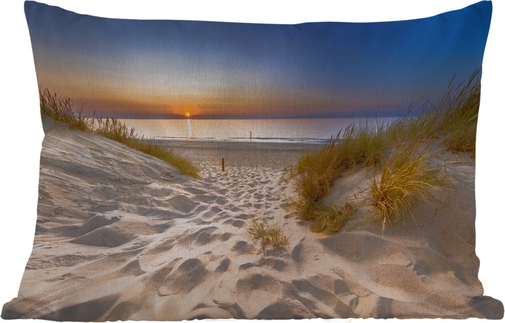 MuchoWow Outdoor Kissen - Düne - Sonnenuntergang - Horizont - Strand - Gras - 50x30 cm - Wetterfest - Lounge Kissen - Sofa kissen - Wohnzimmer D...
