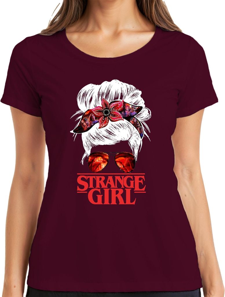 Strange Girl Stranger Fan Demogorgon Bandana Sonnenbrille Damen T-Shirt, Burgundy, XXL