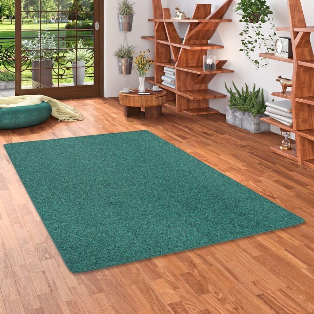 Feinschlingen Velours Teppich Strong Petrol, Größe:80x240 cm
