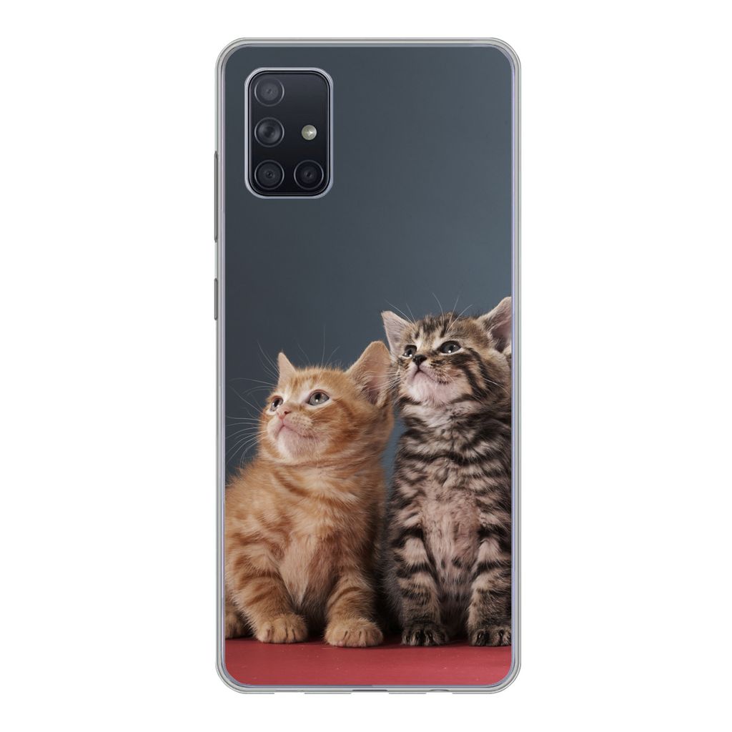 MuchoWow Handyhülle Schutzhülle Hülle für Samsung Galaxy A71 Kätzchen - Blau - Rosa - Mädchen - Jungen - Kind Silikon Softcase Handy Hülle...
