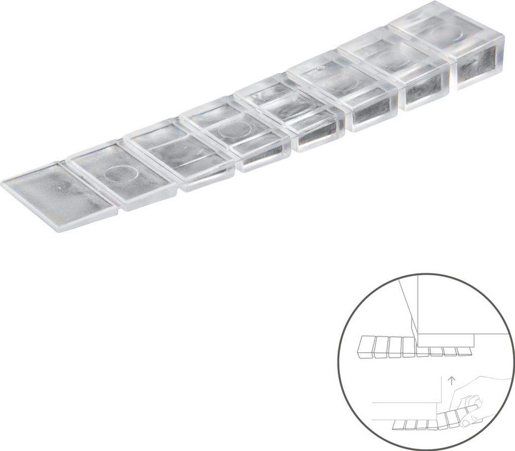 Verstellbare/zuschneidbare transparente Möbelunterlegkeile (Blister 9 Stück)
