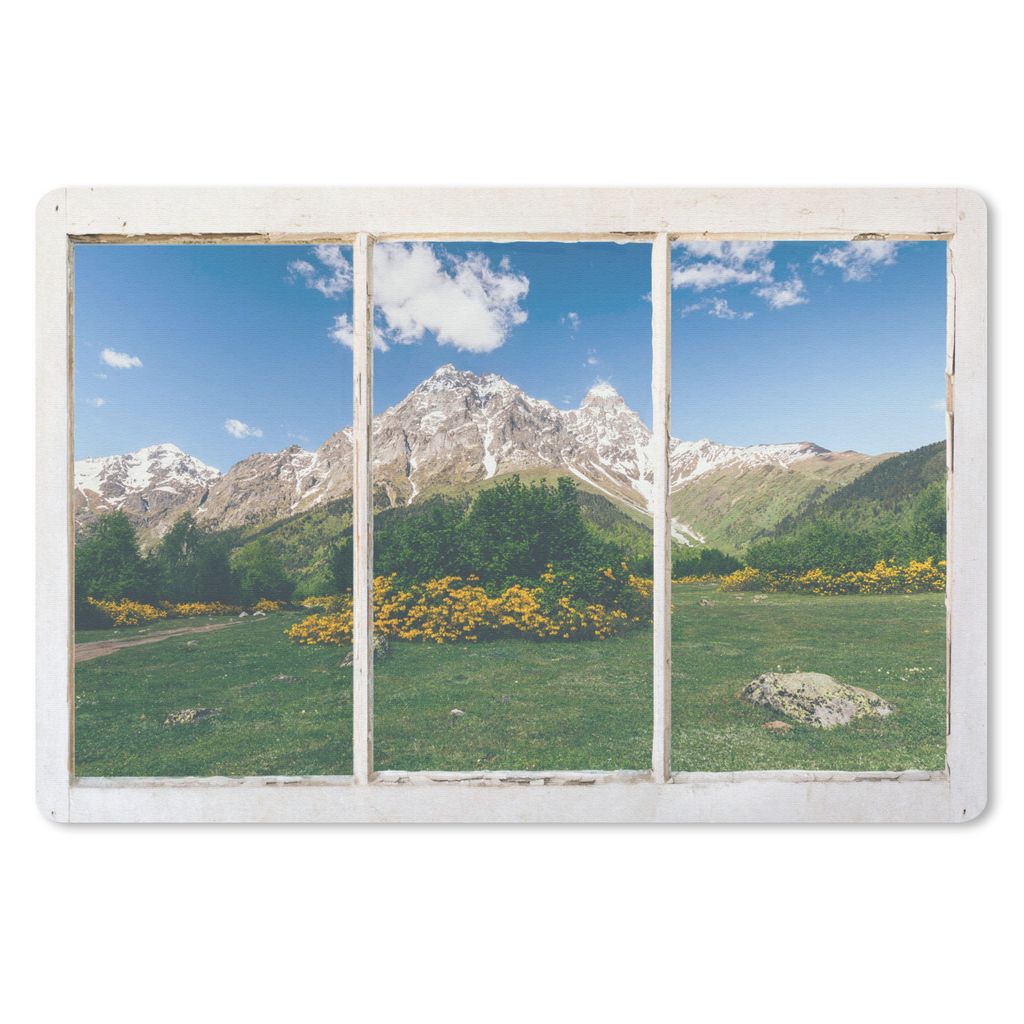 MuchoWow Schreibtischunterlage Ausblick - Felsen - Blumen 60x40 cm - XXL Mauspad - Großes Mauspad