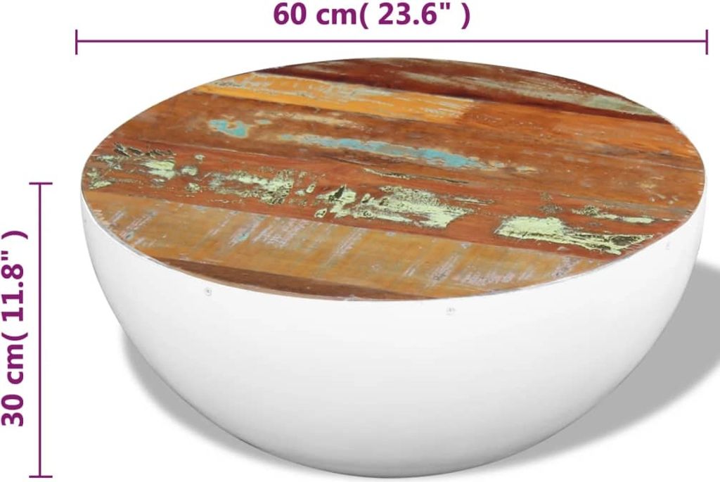 vidaXL Couchtisch Schalenform Altholz Massiv 60x60x30 cm Produktbild 5