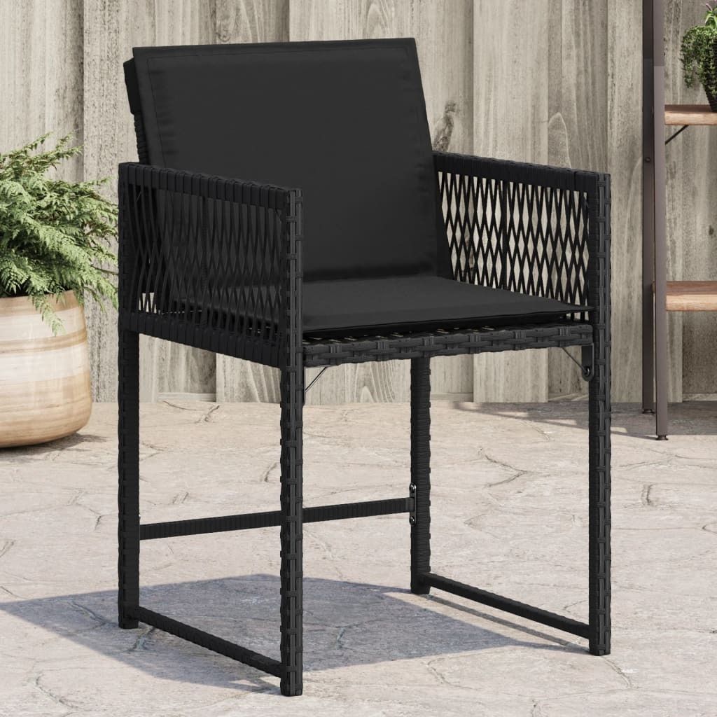 Möbel Gartenstühle mit Kissen 4 Stk. Schwarz Poly Rattan - Gartenstühle 365018