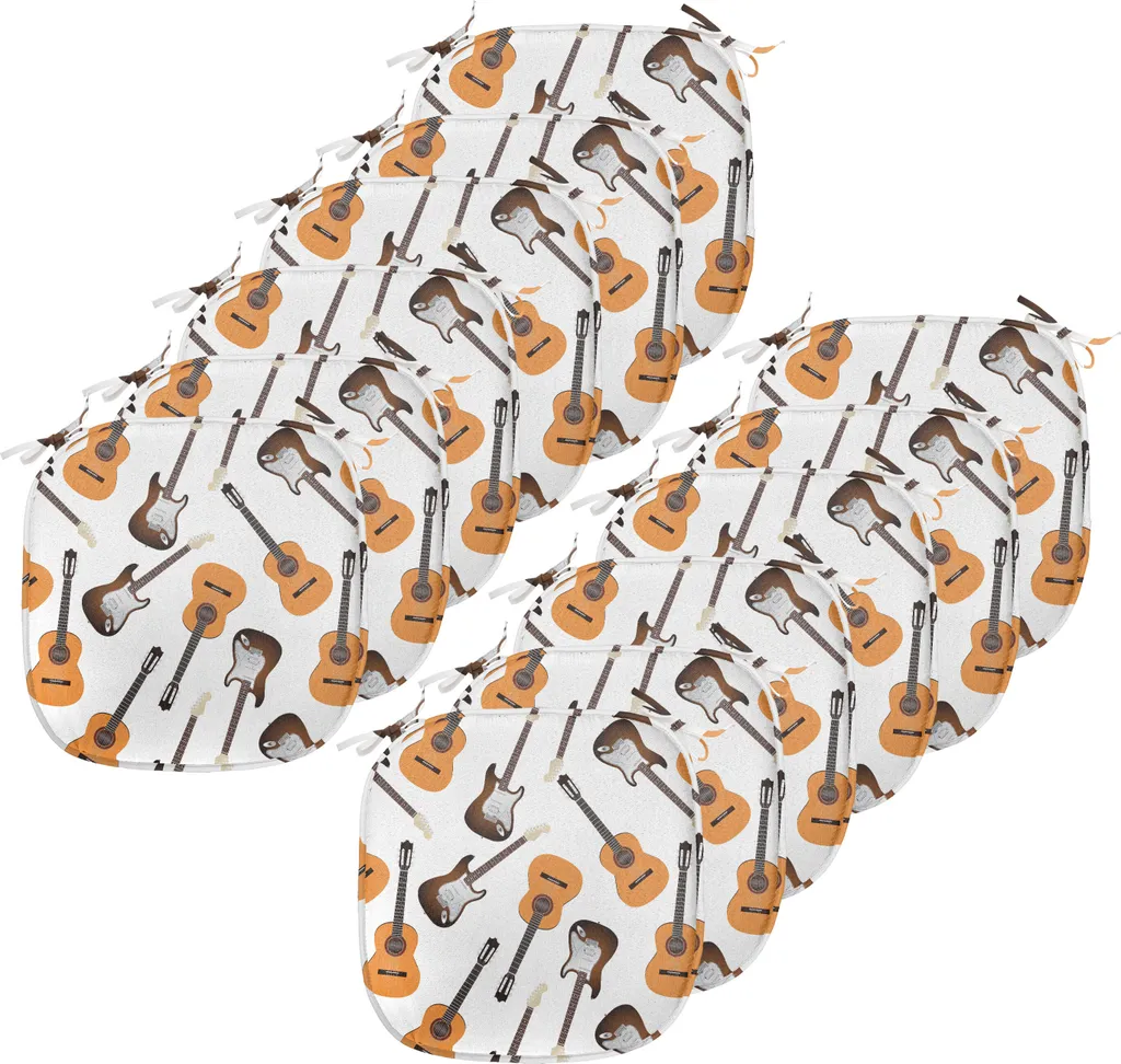 ABAKUHAUS Cuscini per sedie da sala da pranzo a forma di chitarra, strumenti realistici, cuscini decorativi impermeabili con cinturini per sedie da cucina, 40 cm x 40 cm, confezione da 12, arancione chiaro, marrone, bianco - 1