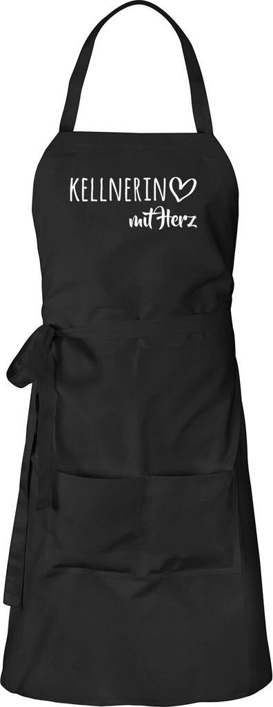 Huuraa Schürze Kellnerin mit Herz Schwarz mit Taschen Baumwolle Kochschürze Geschenkidee