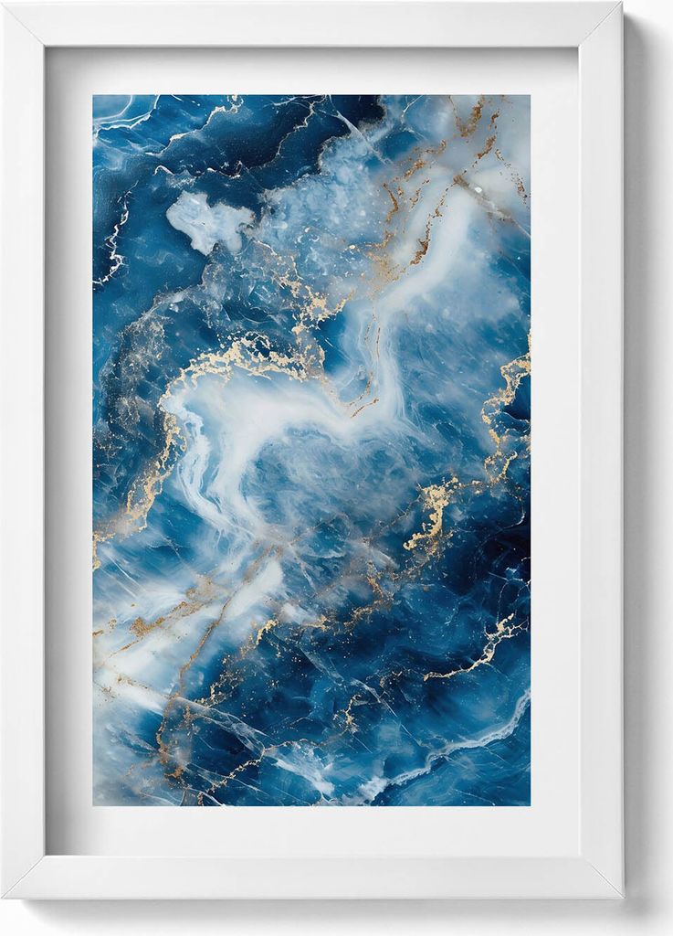 Steintextur mit Gold– Wandbild mit Rahmen – Gerahmtes Bild – Wanddekoration – 20x30 cm – Weiß