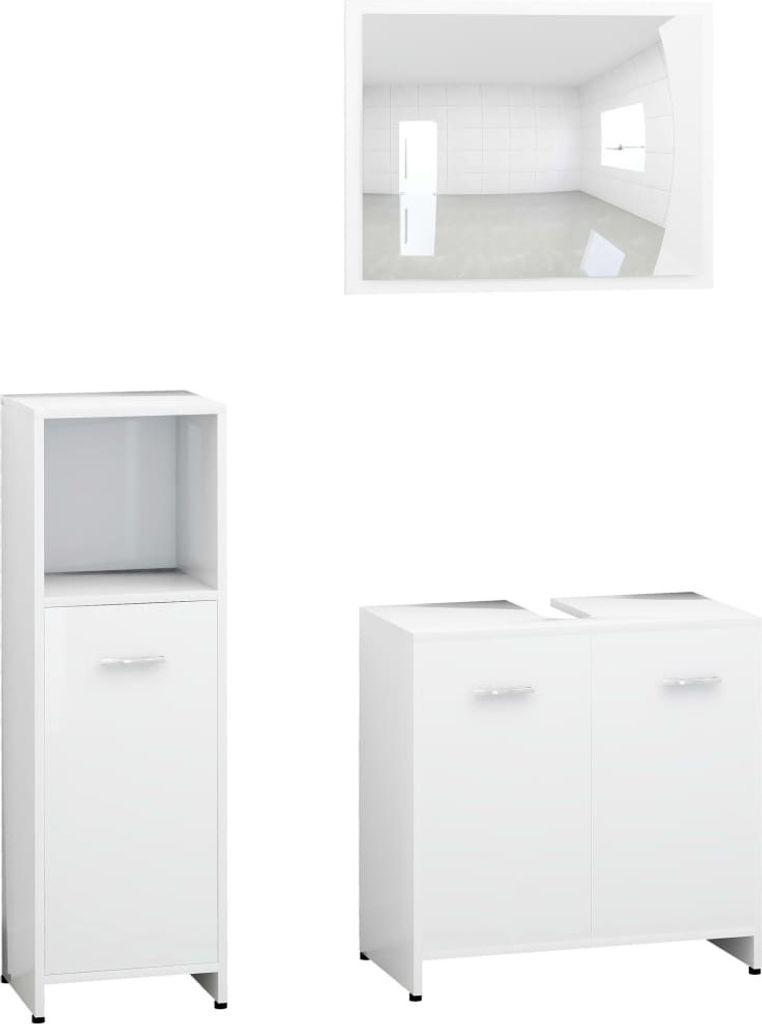 3-tlg. Badmöbel-Set Weiß Holzwerkstoff