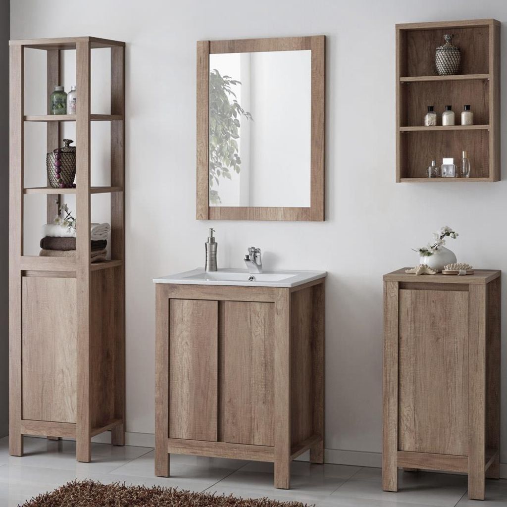 Badezimmer Möbel Set mit Waschtisch 61 cm in Country Eiche Nb. MOSINA-56, B x H x T ca. 170 x 200 x 46cm