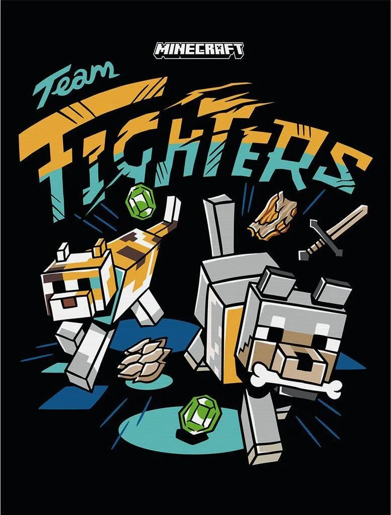 Poster Toile Minecraft Team Fighters Cadre Bois Anti-Déformation