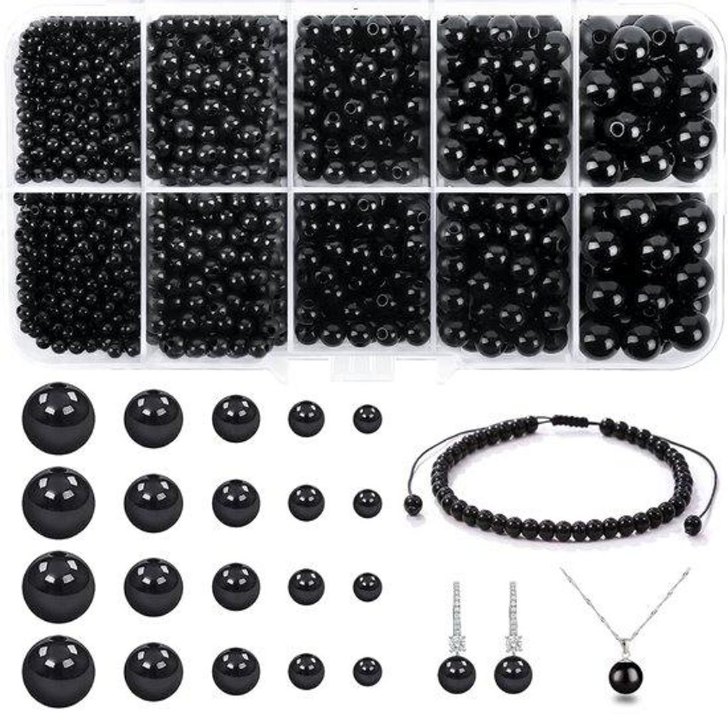 Schwarze Rundperlen 4-10mm zum Knüpfen und DIY