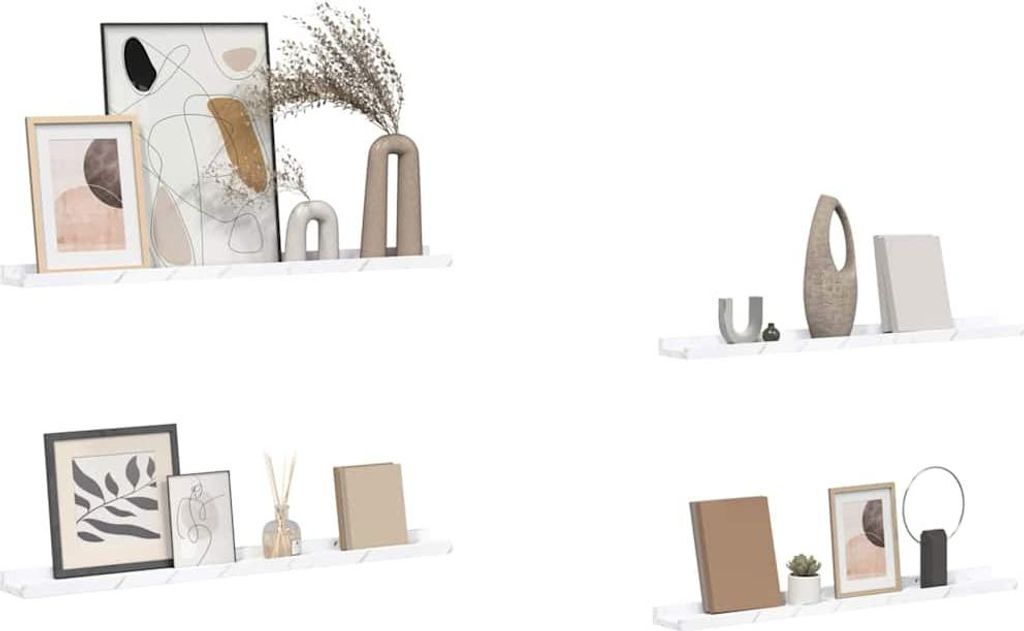 (Robust Möbel) Wandregal 4 pcs - Montage erforderlich - Weiß Marmor 80 x 9 x 3cm Holzwerkstoff - CL248650 - Wandregale