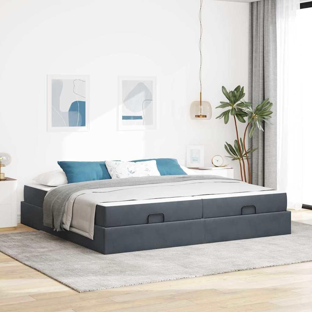 Maison Exclusive - Bettgestell mit Matratze mit Matratze 2 pcs Dunkelgrau Samt