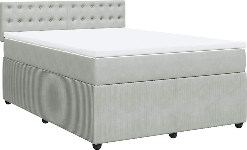 vidaXL Boxspringbett mit Matratze Hellgrau 160x200 cm Samt Produktbild 