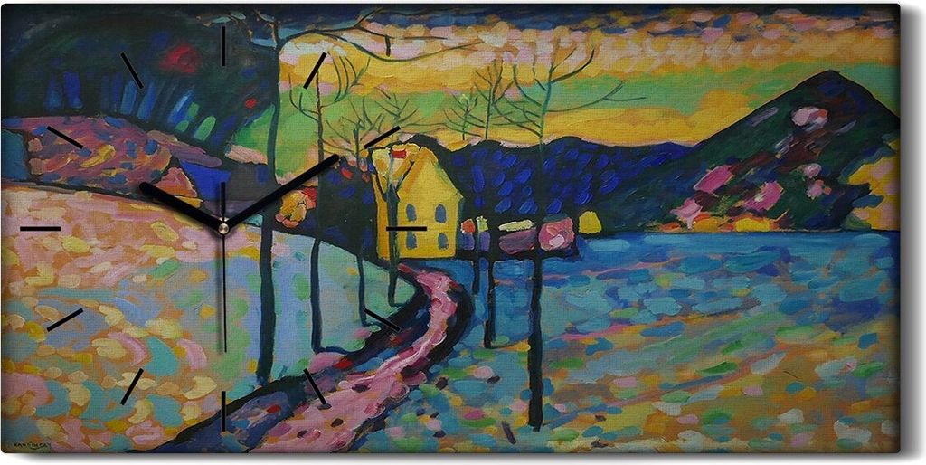 Wandbild Leinwand Bilder mit Uhr Geräuschlos Kunstdruck 60x30 Winter Landschaft - schwarze Hände