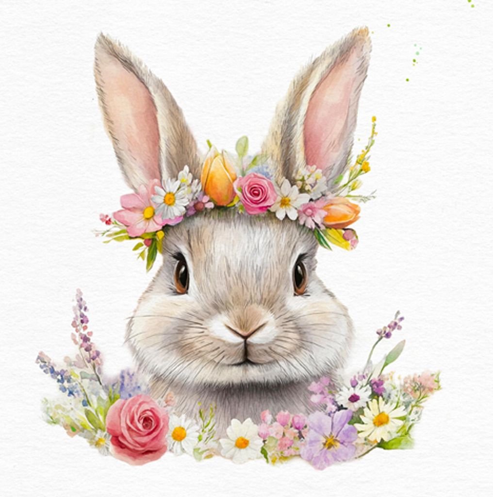 Servietten Papier 33x33cm 3-lag. mit Hase & Blumenkranz Motiv 20 Stück