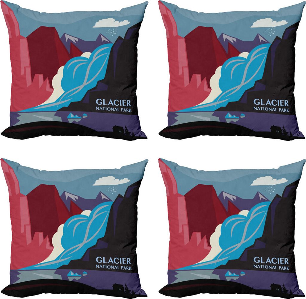 ABAKUHAUS Glacier Nationalpark Kissenbezug Set (4 Stück), Abstrakte Berge und den Fluss, Moderner Doppelseitiger Digitaldruck, 40 cm x 40 cm, Mehr...