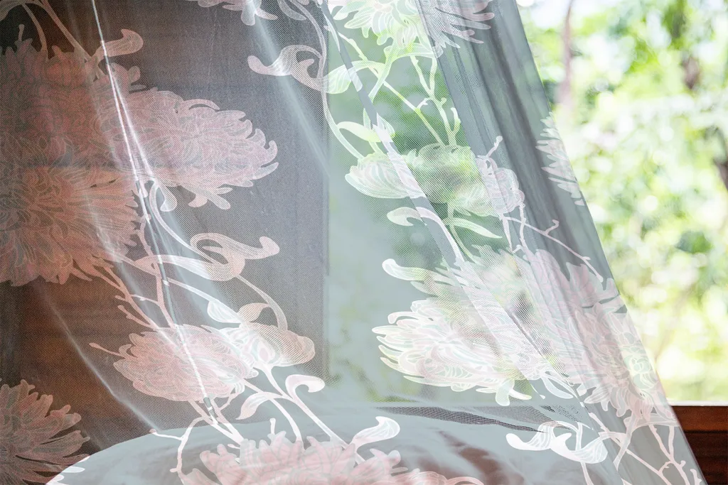 ABAKUHAUS Arazzo floreale, disegnato a mano con fiori stilizzati in stile retrò, tessuto in raso setoso per soggiorno e camera da letto, 210 cm x 274 cm, blu pallido e verde acqua scuro - 4