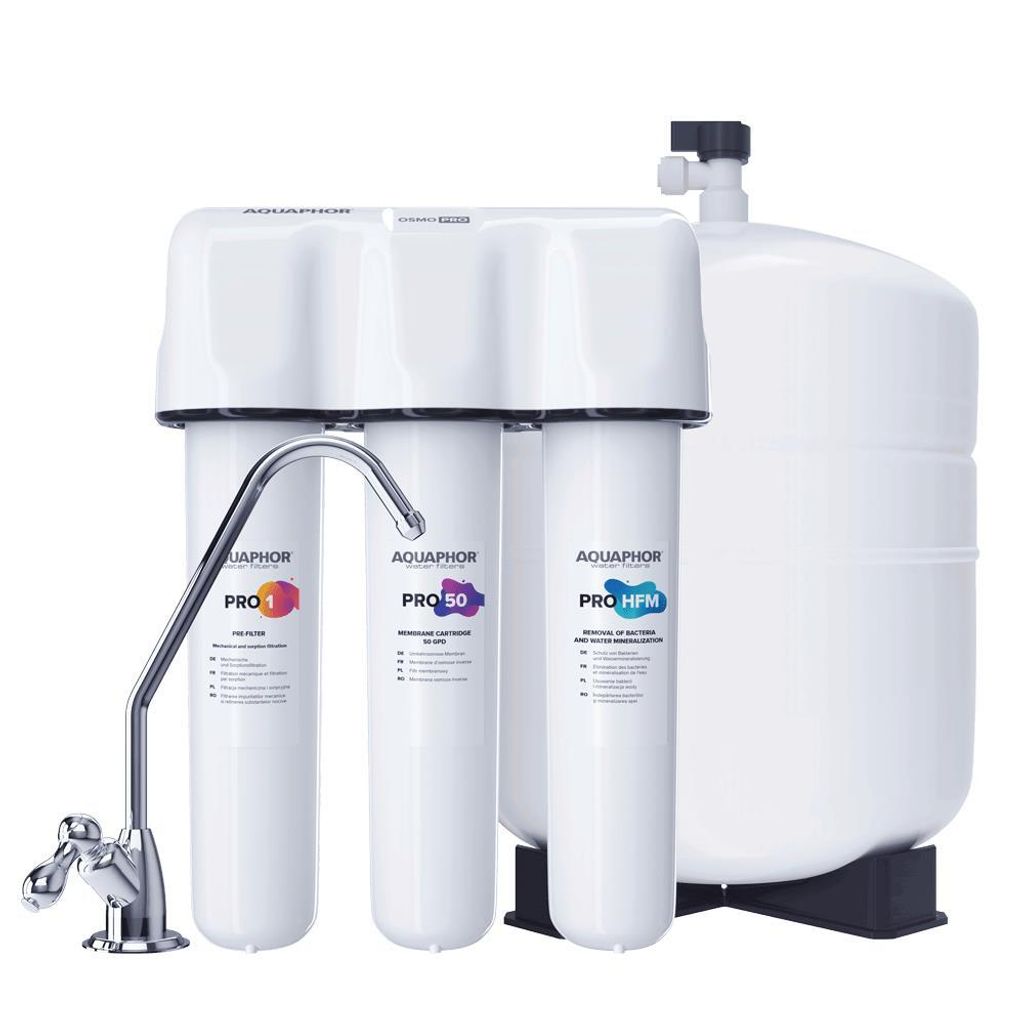 AQUAPHOR PRO50-HFM Umkehrosmoseanlage Trinkwasser-Umkehrosmose-System mit Keimsperre und Remineralisierung PRO-HFM Kartusche für Trinkwasser 7,8l/...