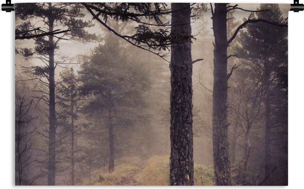 MuchoWow Wandteppich Wandbehang Nebel - Herbstdekoration - Natur - Wald 120x80 cm Tapisserie Dekoration Wandtuch - Wanddekorationen - Wandtücher