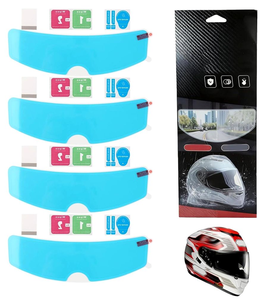 4 Stück Antibeschlagfolie für Motorradhelme – Universeller Visier-Schutz mit Hochleistungs-TAC-Technologie, 9,5 cm x 25 cm für klare Sicht und...