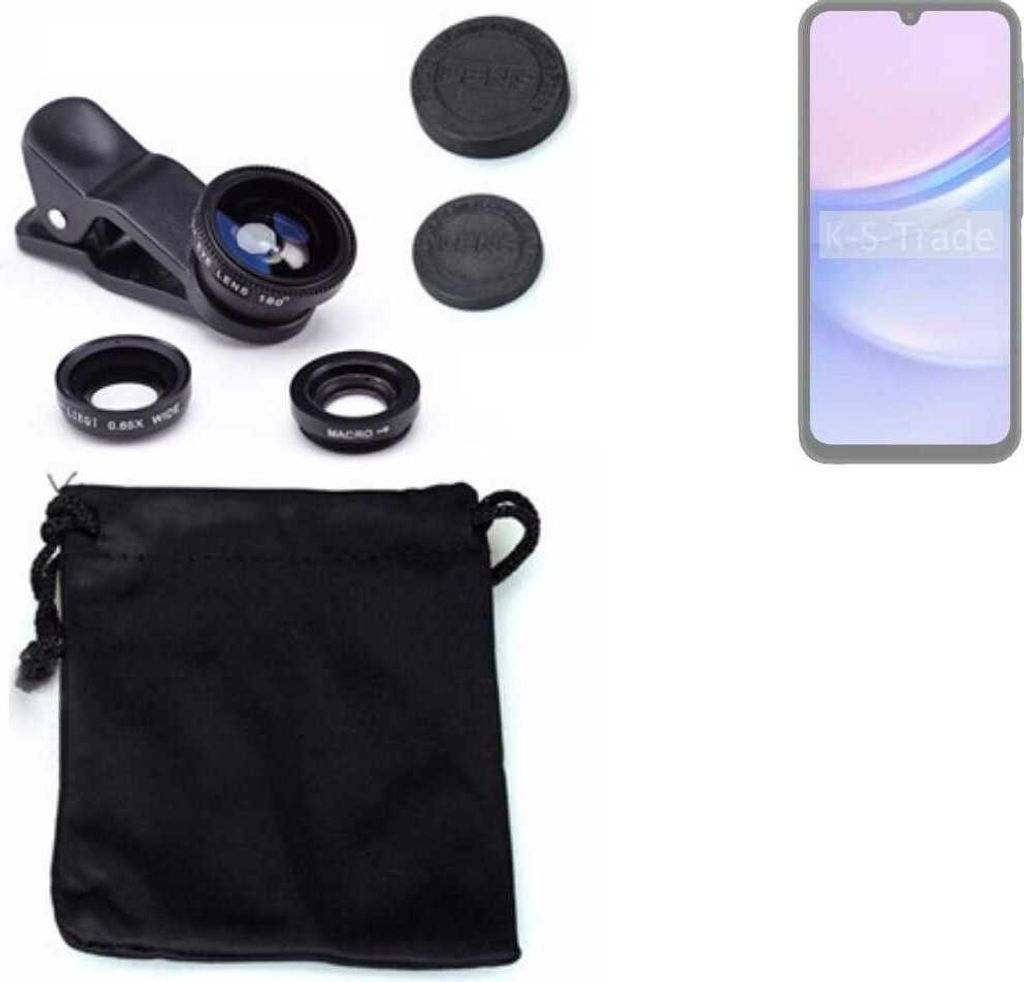 K-S-Trade Smartphone Kamera Linsen Set Kompatibel mit Samsung Galaxy A15 LTE 3in1 Clip-On Kamera Adapter Macro Weitwinkel FishEye Fischauge Objektiv